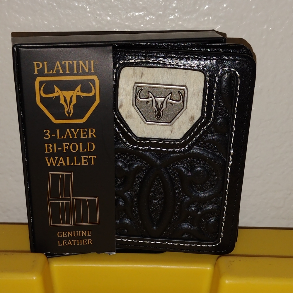 PLATINI MEN'S WALLET GENUINE LEATHER PLATINI WESTERN BIFOLD MENS WALLET BLACK